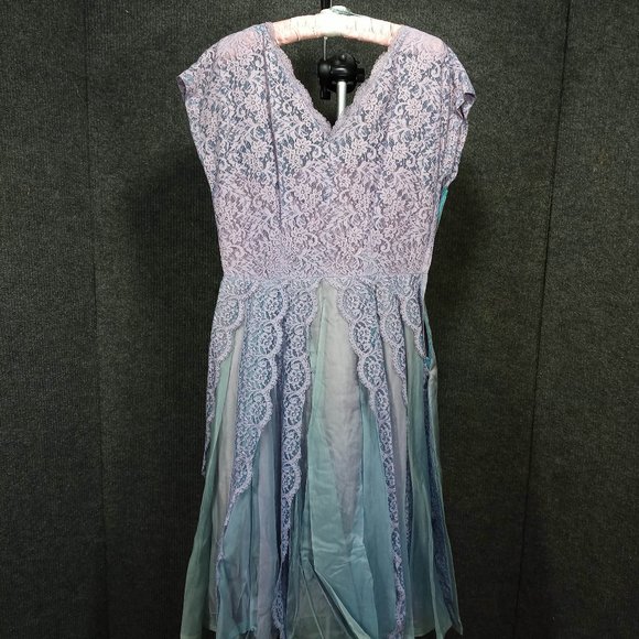 1950's Purple Lace Bodice With Lace and Green Tulle Over Purple Taffeta Dress